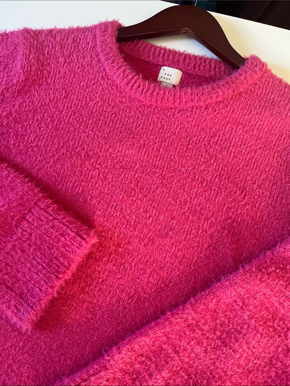 A New Day Cozy Hot Pink Fuzzy Sweater